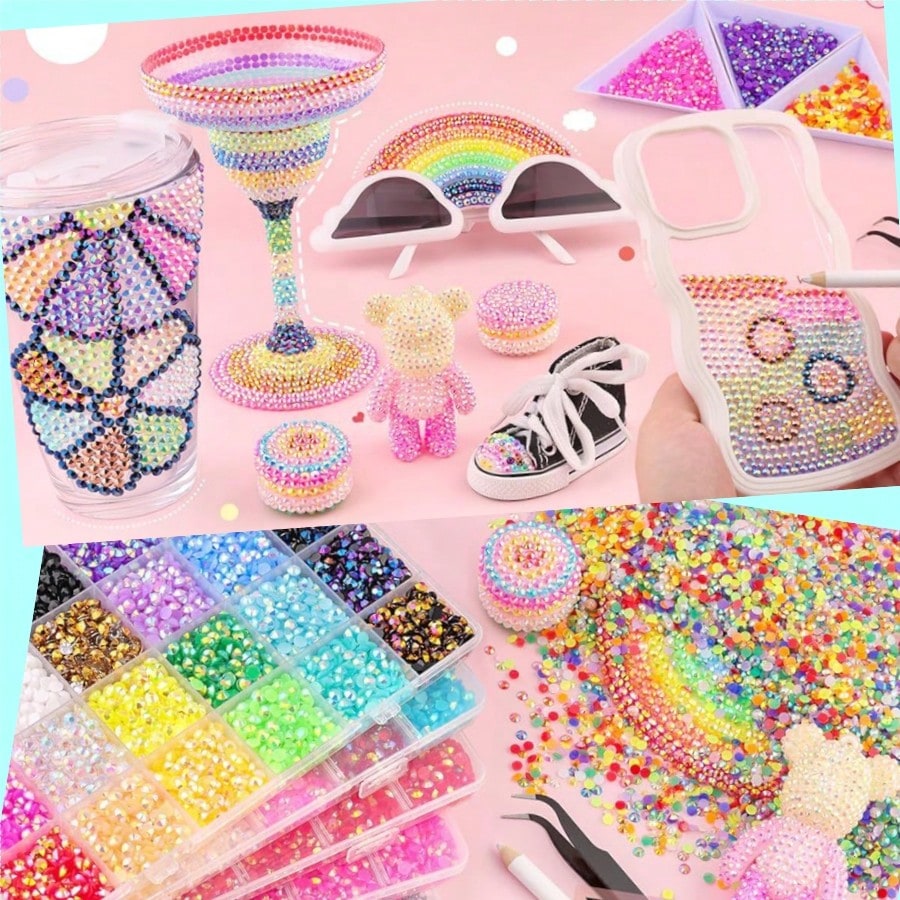 32,000pcs/40 Colors/3mm Flat Bottom Rhinestone Set, Multi-Color Handmade Gems Set With Pickup Pen And Tweezers. Suitable For DIY, Clothing, Shoes Sparkling Jewelry- Colorful Mixed Color Palette., Gif