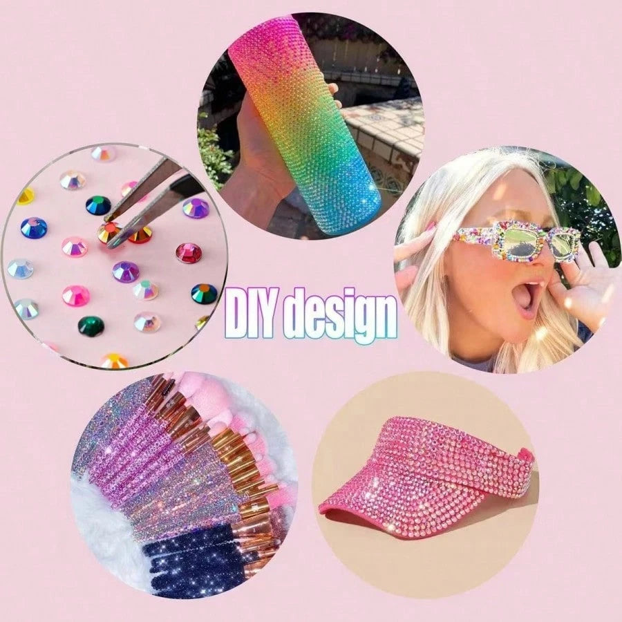 32,000pcs/40 Colors/3mm Flat Bottom Rhinestone Set, Multi-Color Handmade Gems Set With Pickup Pen And Tweezers. Suitable For DIY, Clothing, Shoes Sparkling Jewelry- Colorful Mixed Color Palette., Gif