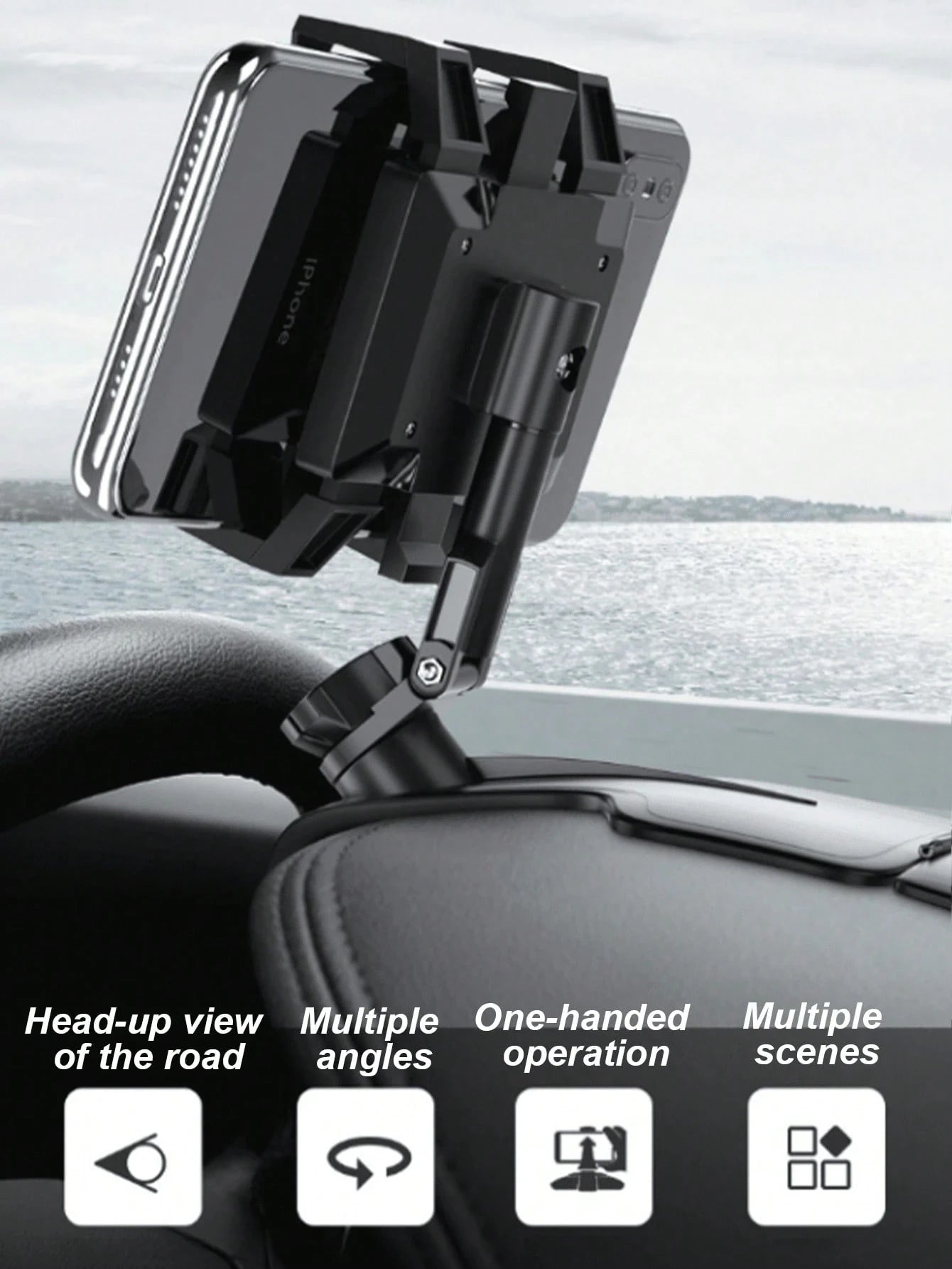 360° Rotating Gravity Car Phone Holder, Auto Lock Single-Handed Operation, Non-Blocking View, Fits 4.0-7.0 Inch Phones, Can Be Installed On Dashboard Or Sun Visor, Alligator Clip Car Navigation Bracke