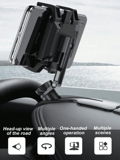 360° Rotating Gravity Car Phone Holder, Auto Lock Single-Handed Operation, Non-Blocking View, Fits 4.0-7.0 Inch Phones, Can Be Installed On Dashboard Or Sun Visor, Alligator Clip Car Navigation Bracke