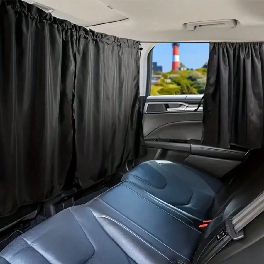 3pcs/2pcs/1pc Minimalist Car Partition Curtain, Sliding Sunshade Insulation Curtain, Creative Car Privacy Curtain With Sun Protection And Heat Insulation, Suction Cup Sunshade, Simple Black Interior P