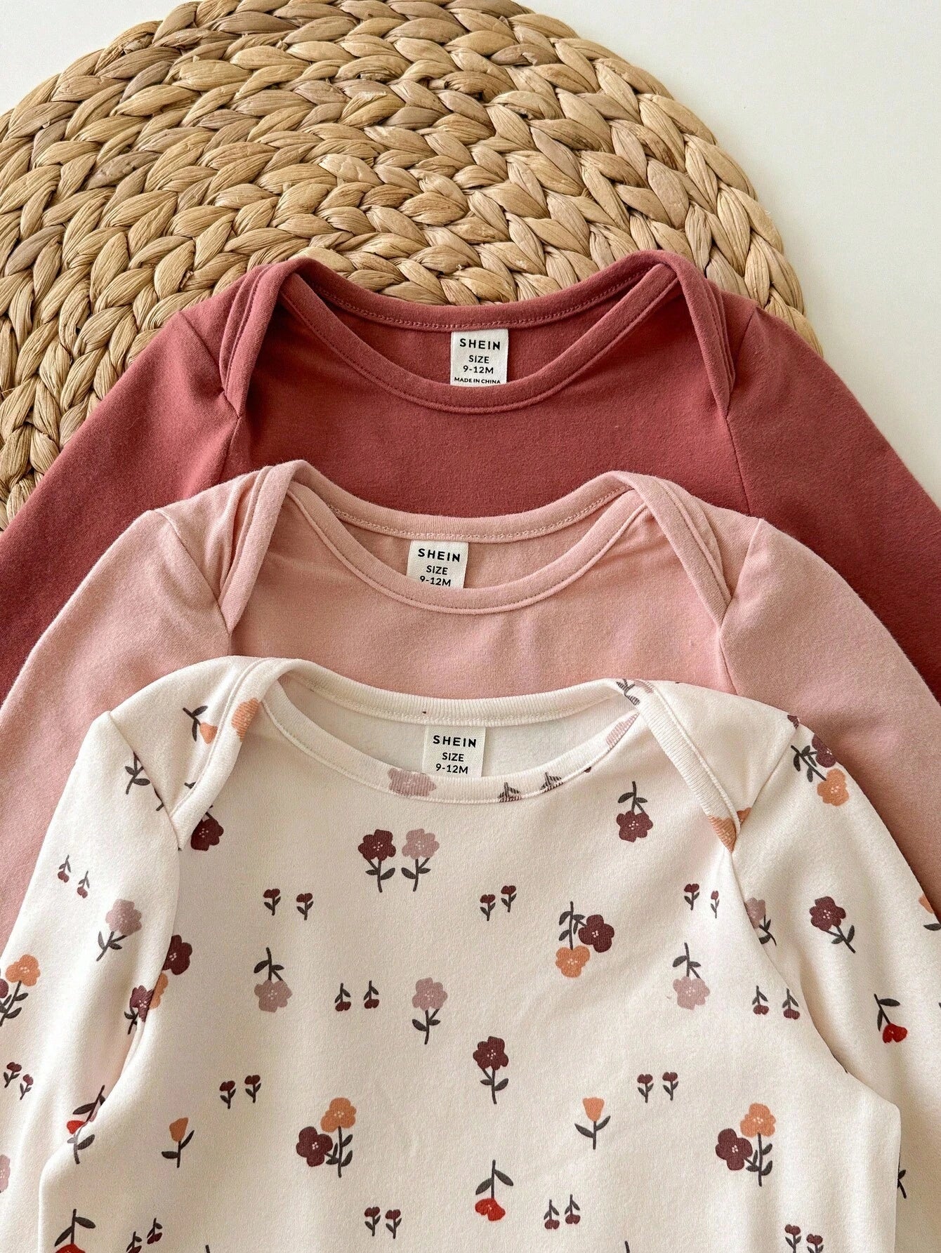 3pcs Newborn Baby Girl Cute Casual Ditsy Floral Elastic Knit Autumn Bodysuit
