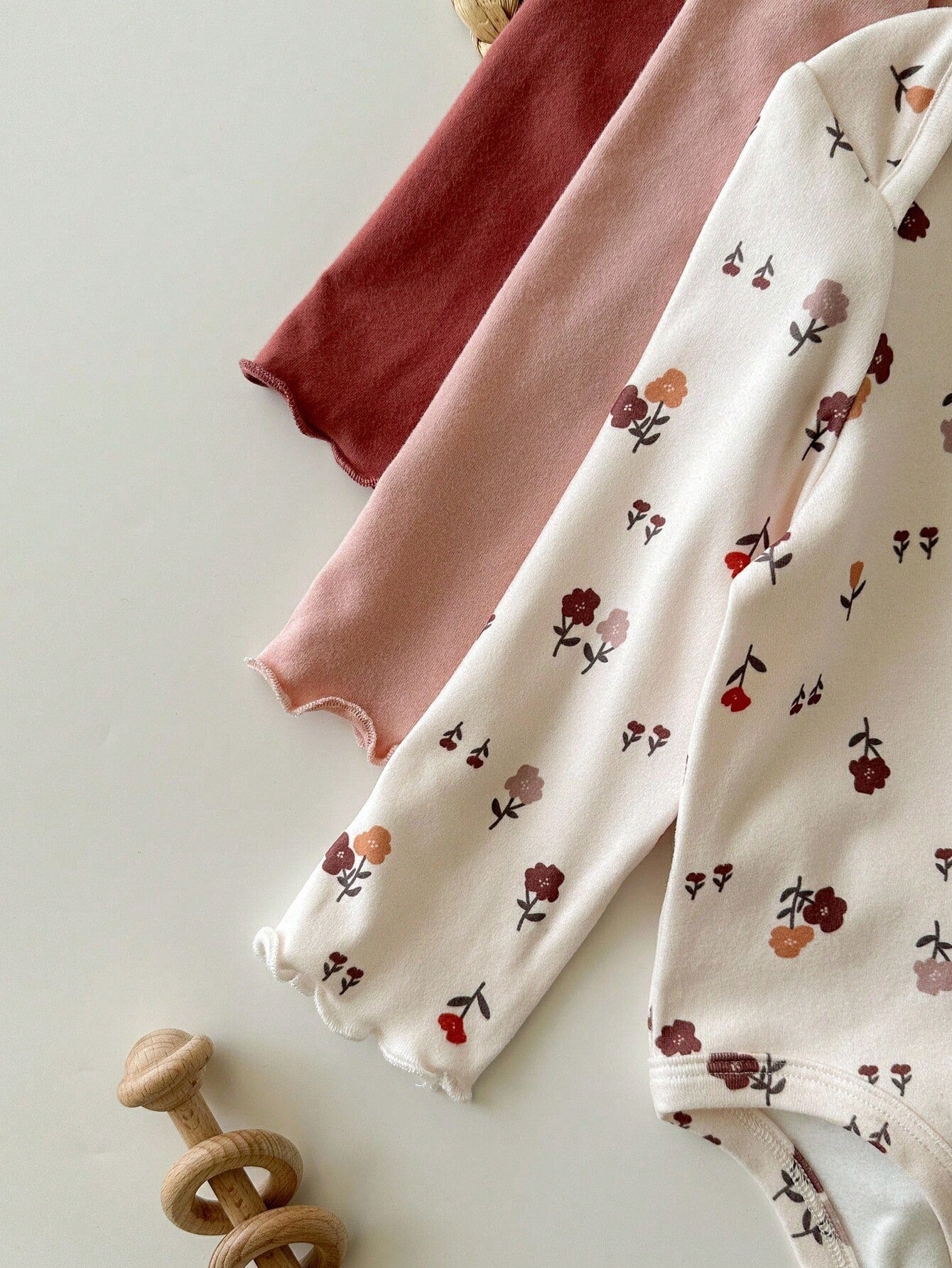 3pcs Newborn Baby Girl Cute Casual Ditsy Floral Elastic Knit Autumn Bodysuit