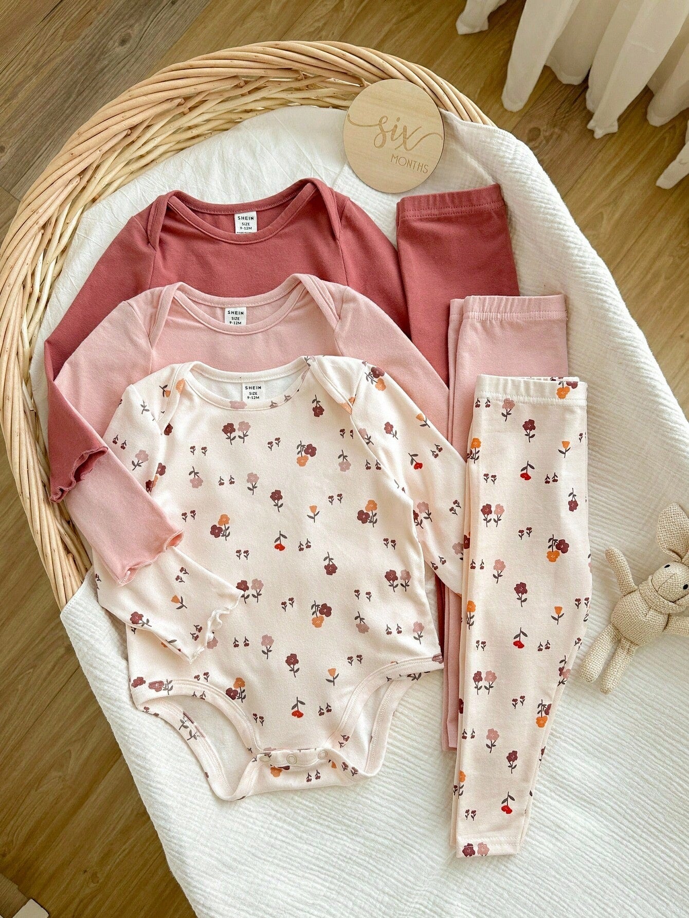 3pcs Newborn Baby Girl Cute Casual Ditsy Floral Elastic Knit Autumn Bodysuit