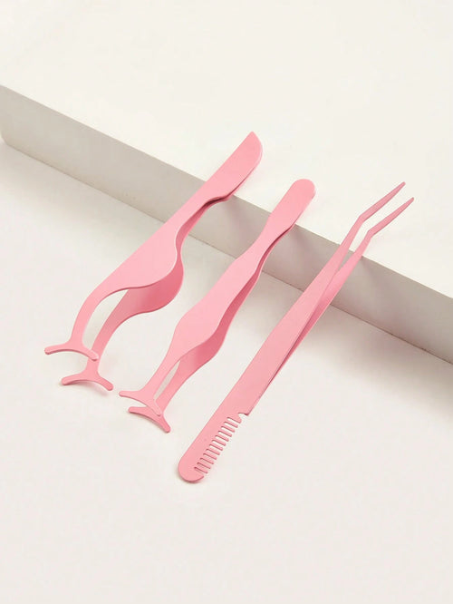 3pcs Pink Seahorse Clip + Gourd Clip + Comb Clip, False Eyelash Applicator Tweezers Set, Precise Grip Easy To Use, Effortless Application Of False Eyelashes, Makeup Tool, Home Essential, Travel Portab