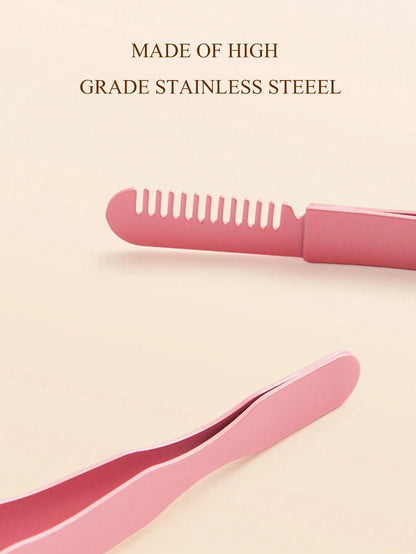 3pcs Pink Seahorse Clip + Gourd Clip + Comb Clip, False Eyelash Applicator Tweezers Set, Precise Grip Easy To Use, Effortless Application Of False Eyelashes, Makeup Tool, Home Essential, Travel Portab