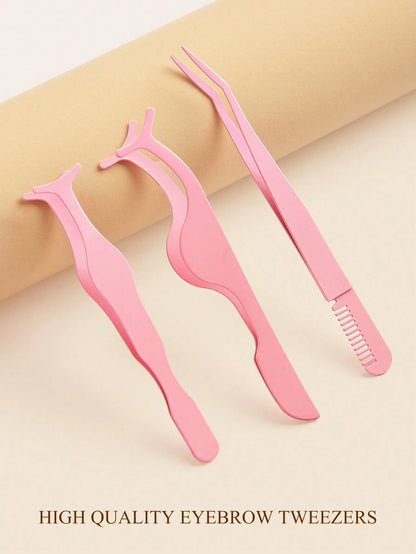 3pcs Pink Seahorse Clip + Gourd Clip + Comb Clip, False Eyelash Applicator Tweezers Set, Precise Grip Easy To Use, Effortless Application Of False Eyelashes, Makeup Tool, Home Essential, Travel Portab