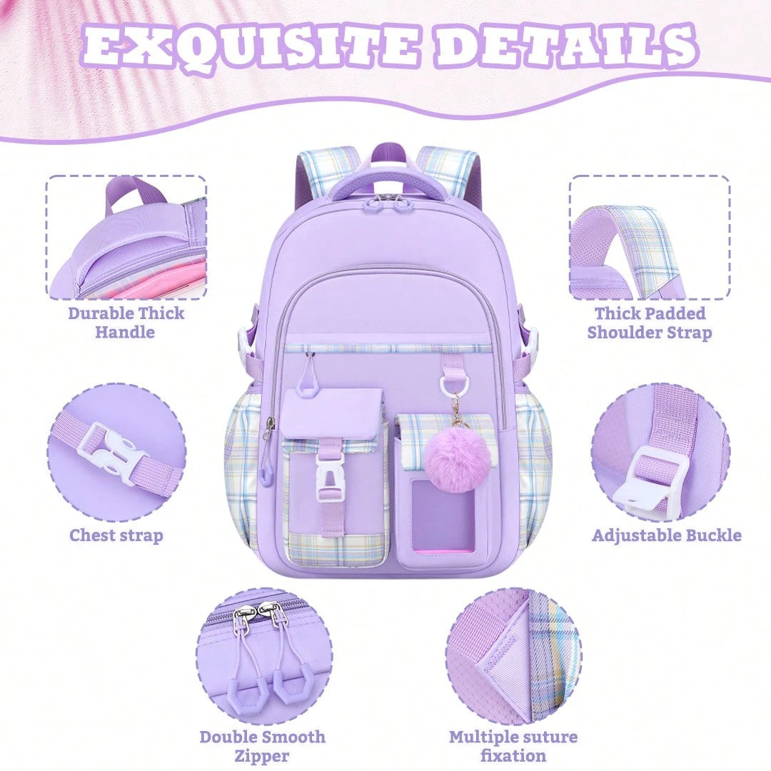 3PCS Plaid School Backpack Lunch Box Bag Pencil Case Set, Cute Backpack For Teenage Girls, 15.6-Inch Computer Laptop Backpack, Outdoor Travel Bag, Light And Large Capacity Multi-Pocket Schoolbag, Smoo