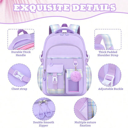 3PCS Plaid School Backpack Lunch Box Bag Pencil Case Set, Cute Backpack For Teenage Girls, 15.6-Inch Computer Laptop Backpack, Outdoor Travel Bag, Light And Large Capacity Multi-Pocket Schoolbag, Smoo