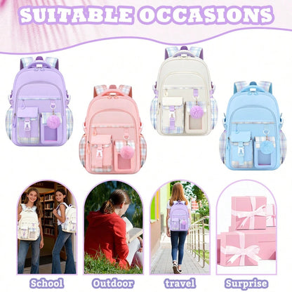 3PCS Plaid School Backpack Lunch Box Bag Pencil Case Set, Cute Backpack For Teenage Girls, 15.6-Inch Computer Laptop Backpack, Outdoor Travel Bag, Light And Large Capacity Multi-Pocket Schoolbag, Smoo