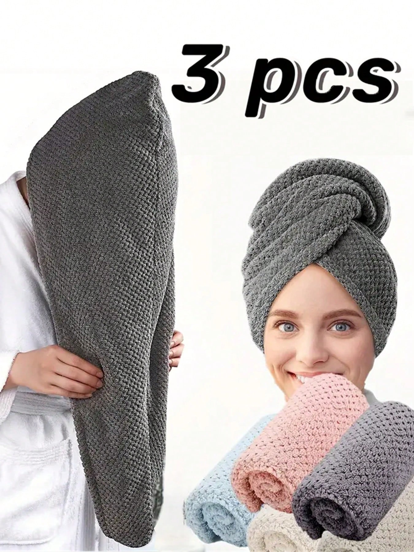 3pcs Premium Quick-Dry Super Soft Microfiber Hair Towels, Highly Absorbent & Comfortable, Designed For Frizzy Hair, Daily Essential Towel Gift, Bathroom Decor, Autumn Decoration, Back To School Hair W