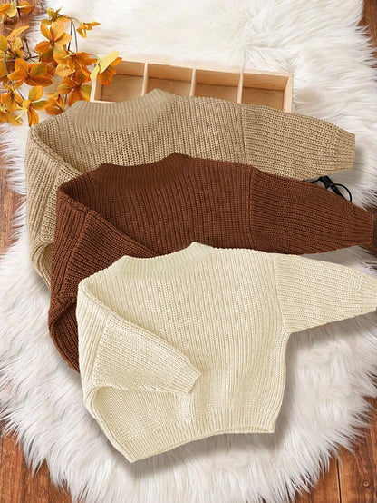 3pcs/Set Baby Boy Casual Loose Fit Round Neck Long Sleeve Sweater, Suitable For Summer,In Fall/Winter