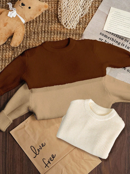 3pcs/Set Baby Boy Casual Loose Fit Round Neck Long Sleeve Sweater, Suitable For Summer,In Fall/Winter