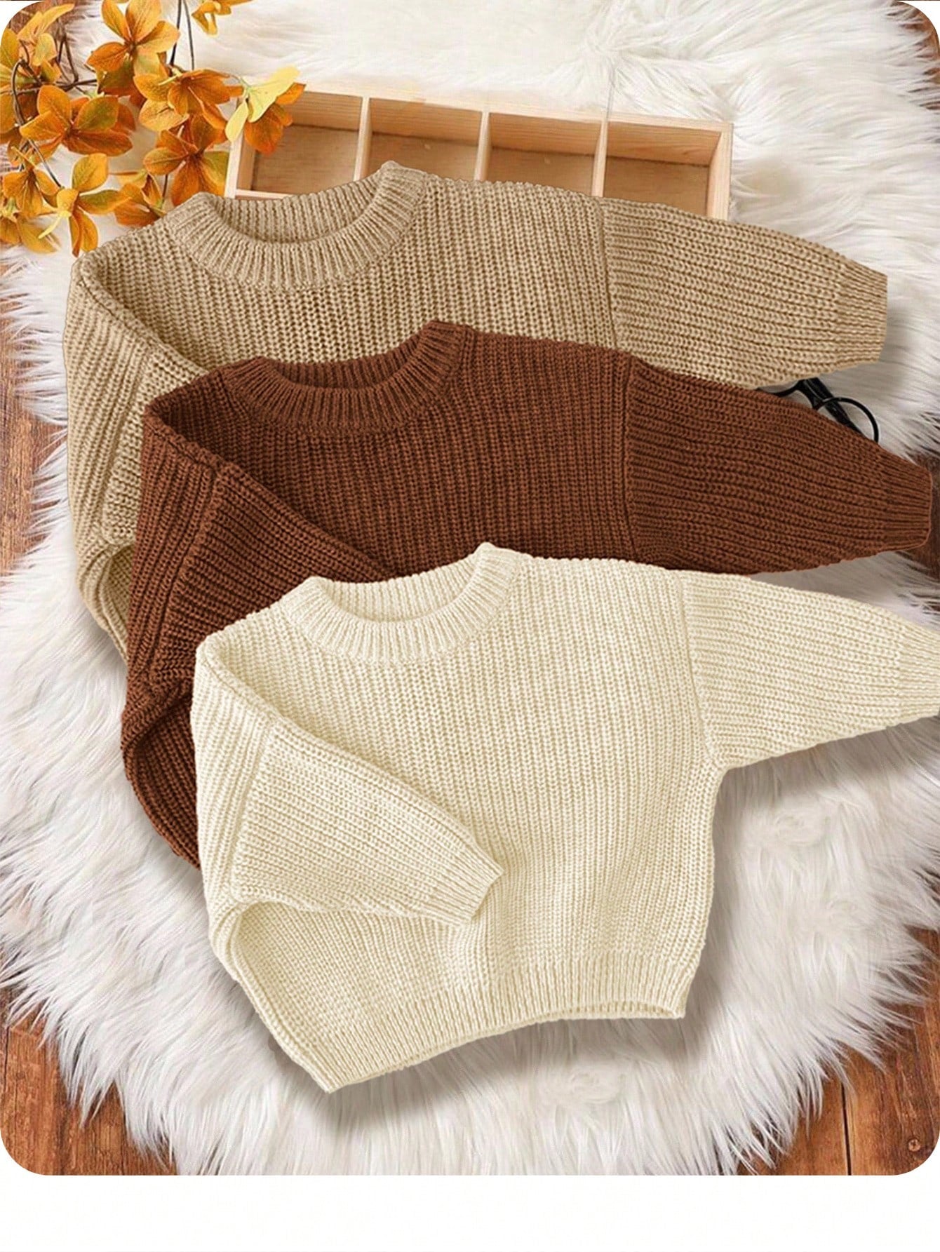 3pcs/Set Baby Boy Casual Loose Fit Round Neck Long Sleeve Sweater, Suitable For Summer,In Fall/Winter