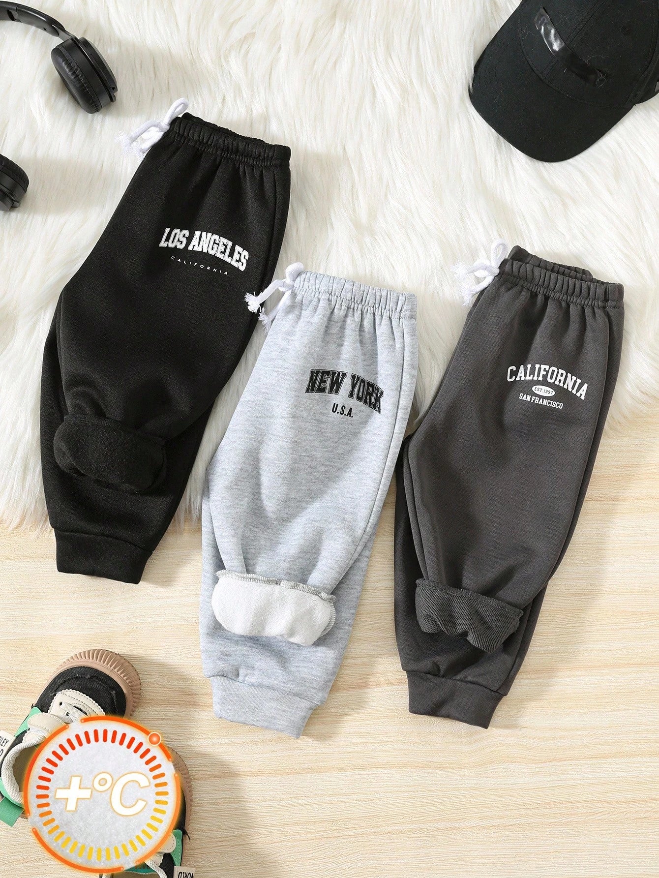 3pcs/Set Baby Boy/Girl Black, White, Dark Grey Letter Print Casual Sports Jogger Winter Pants Combo, Buy 1 Get 2 Free