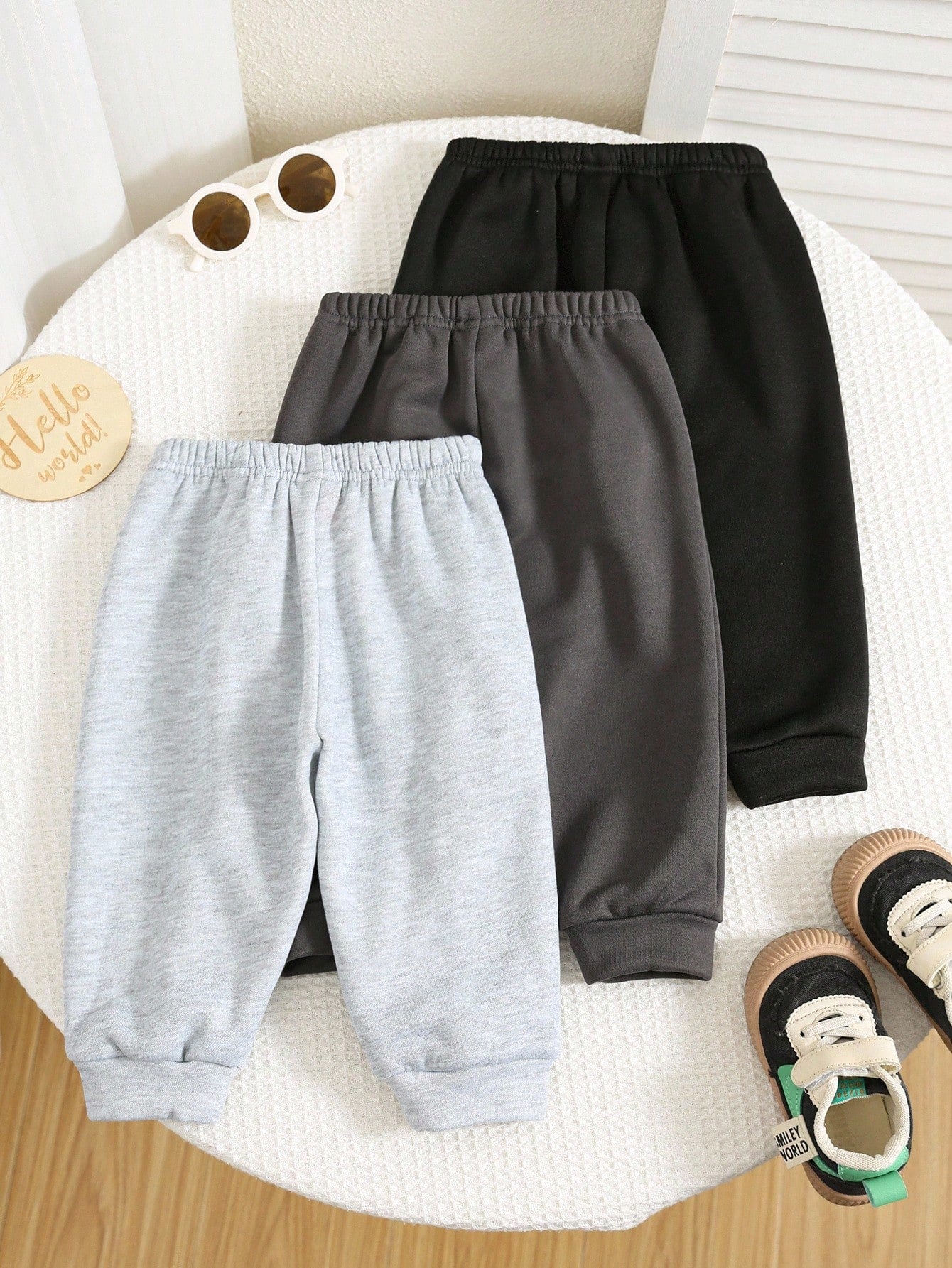 3pcs/Set Baby Boy/Girl Black, White, Dark Grey Letter Print Casual Sports Jogger Winter Pants Combo, Buy 1 Get 2 Free