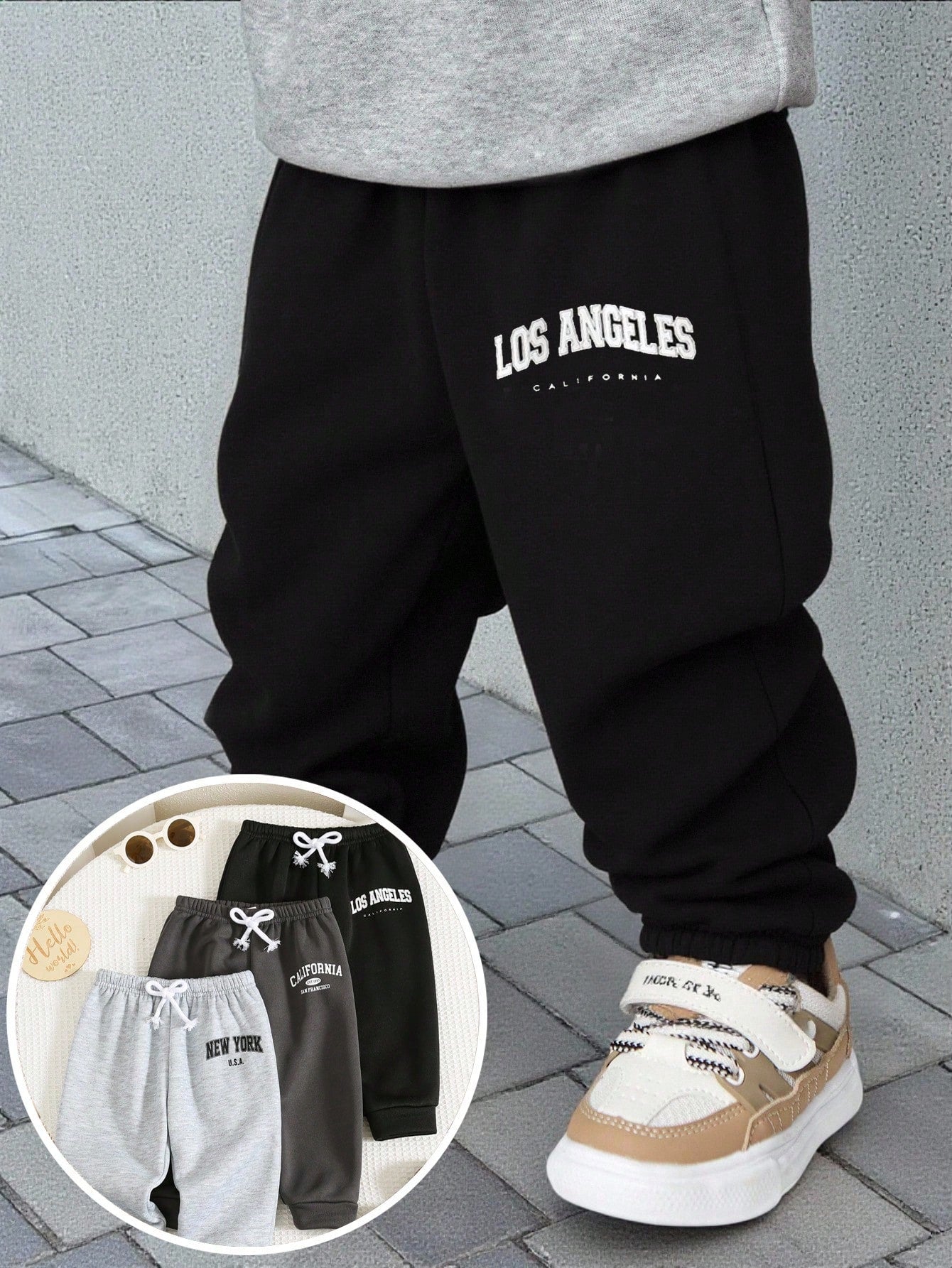 3pcs/Set Baby Boy/Girl Black, White, Dark Grey Letter Print Casual Sports Jogger Winter Pants Combo, Buy 1 Get 2 Free