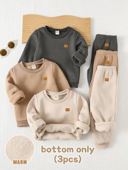 3pcs/Set Baby Boy/Girl Black, White, Dark Grey Letter Print Casual Sports Jogger Winter Pants Combo, Buy 1 Get 2 Free