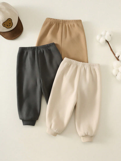 3pcs/Set Baby Boy/Girl Black, White, Dark Grey Letter Print Casual Sports Jogger Winter Pants Combo, Buy 1 Get 2 Free