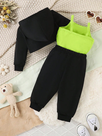 3pcs/Set Baby Girl Casual Sports Simple Design Sweatshirt Set, Spring And Autumn