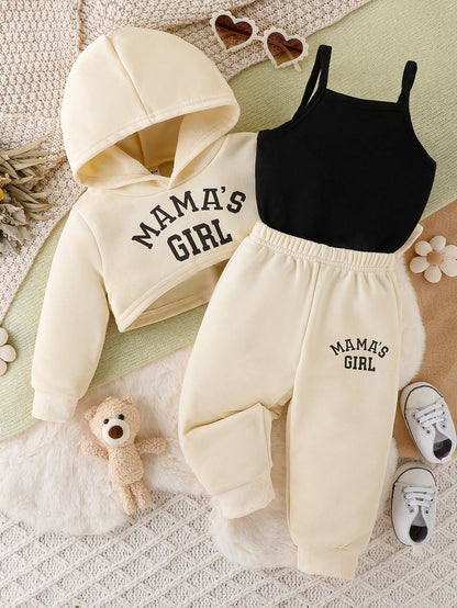 3pcs/Set Baby Girl Casual Sports Simple Design Sweatshirt Set, Spring And Autumn