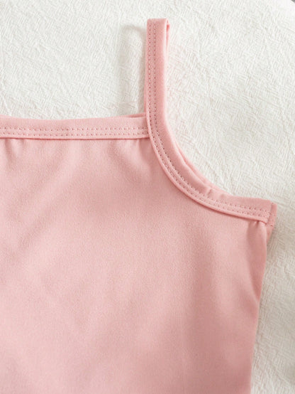 3pcs/Set Baby Girls' Casual American Style Pink Bow Print Hoodie Sweatshirt, Solid Color Camisole, And Bow Tie Straight Leg Jeans, Autumn/Winter