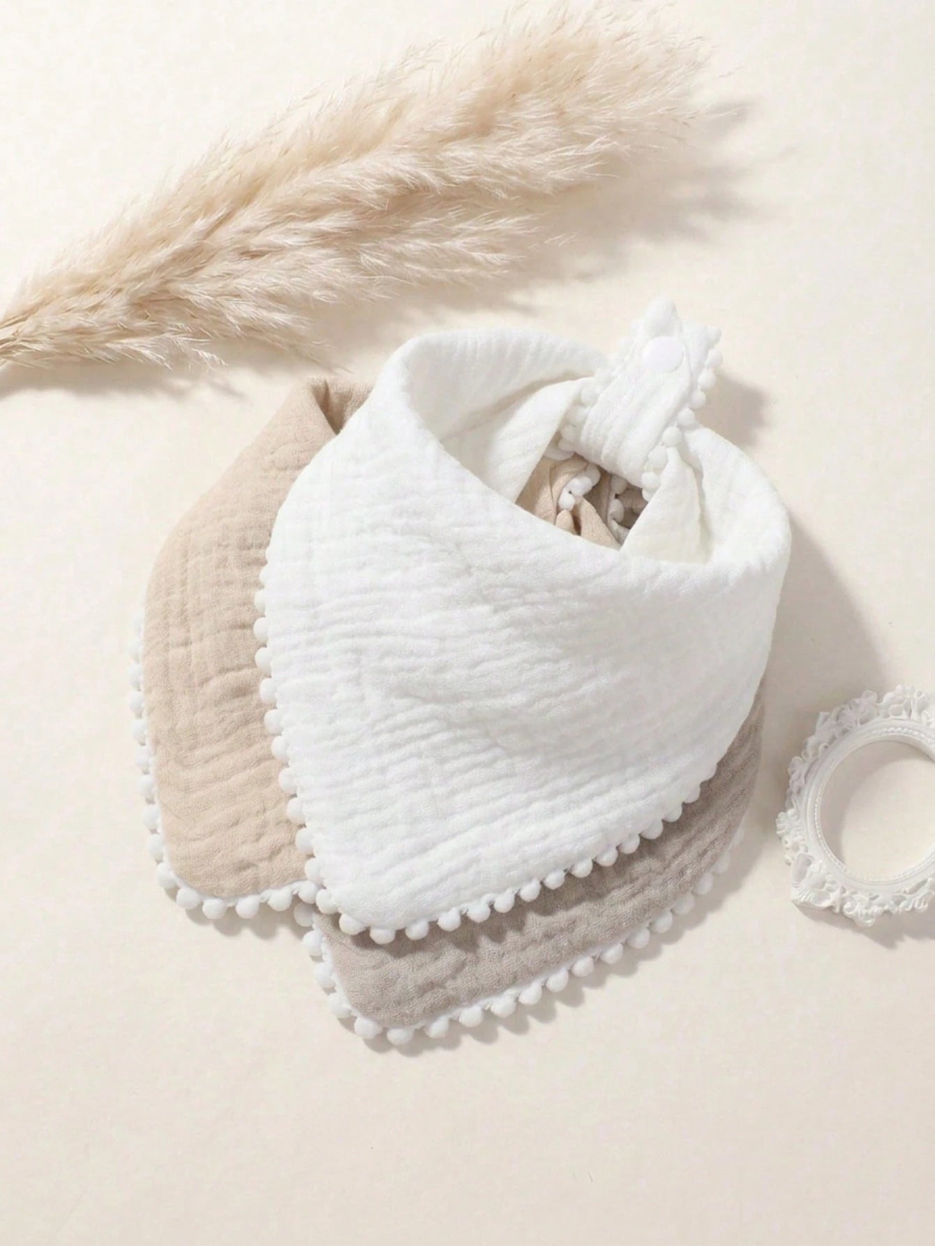 3pcs Summer Fresh Color Cute Triangle Ruffle Baby Bibs, Soft Skin-Friendly Princess Infant Drool Bib Set