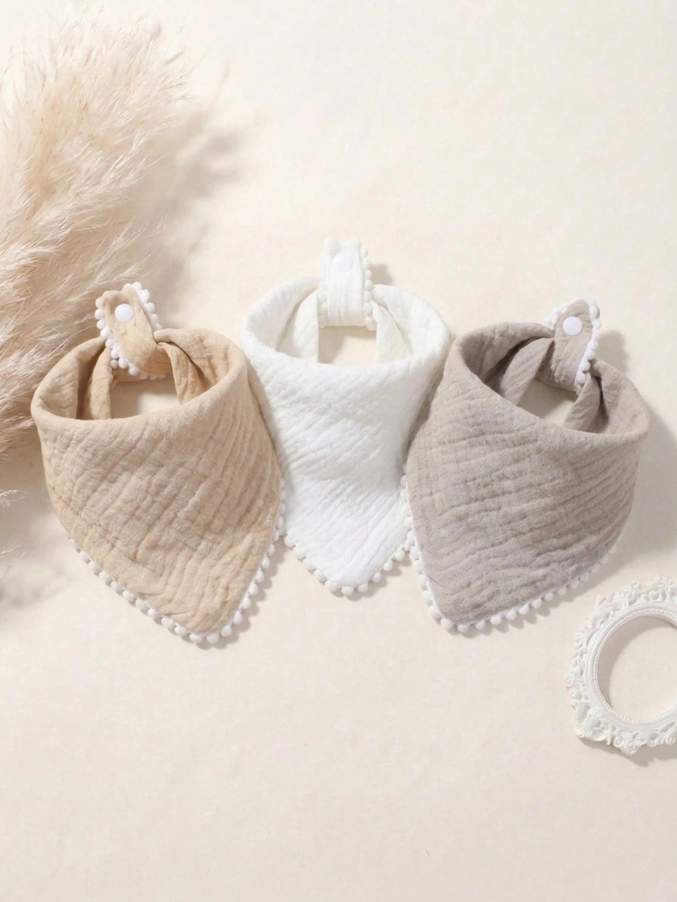 3pcs Summer Fresh Color Cute Triangle Ruffle Baby Bibs, Soft Skin-Friendly Princess Infant Drool Bib Set
