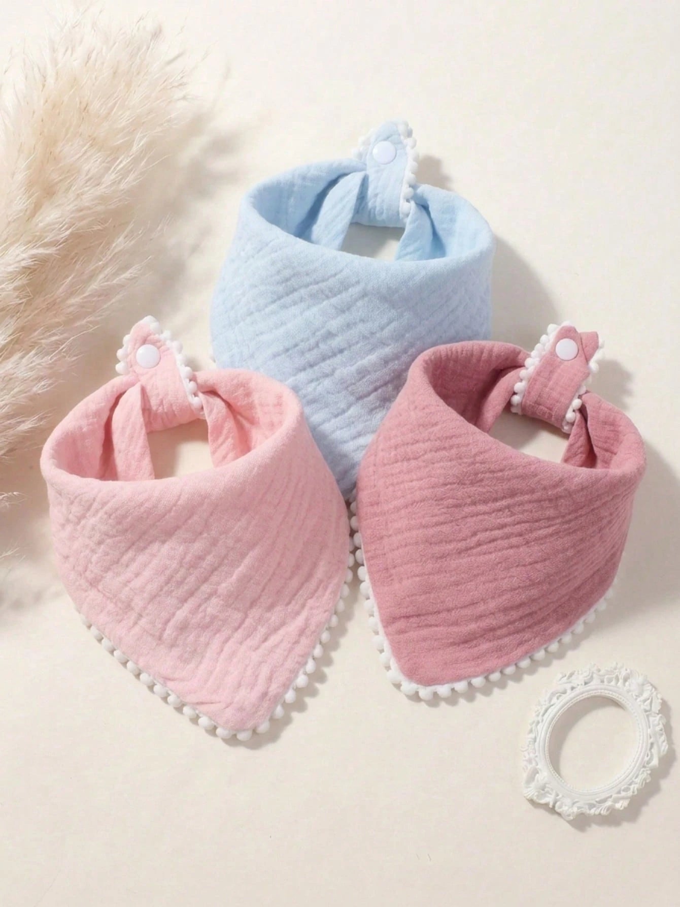 3pcs Summer Fresh Color Cute Triangle Ruffle Baby Bibs, Soft Skin-Friendly Princess Infant Drool Bib Set