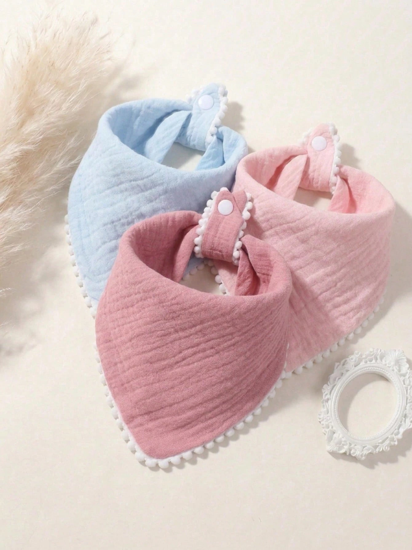 3pcs Summer Fresh Color Cute Triangle Ruffle Baby Bibs, Soft Skin-Friendly Princess Infant Drool Bib Set