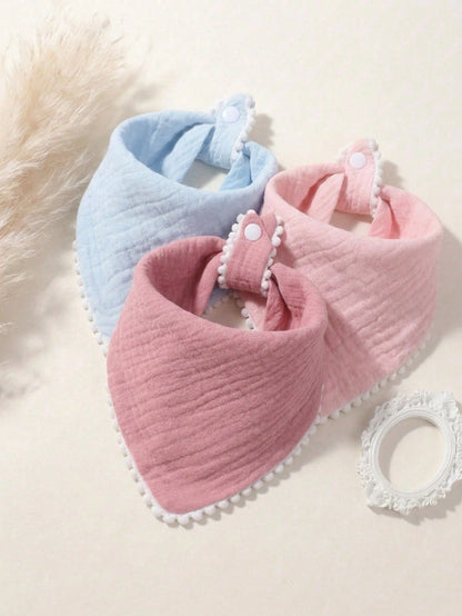 3pcs Summer Fresh Color Cute Triangle Ruffle Baby Bibs, Soft Skin-Friendly Princess Infant Drool Bib Set