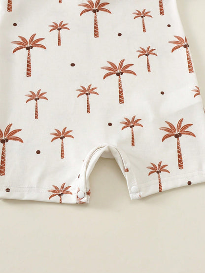 3pcs Unisex Baby Boy Spring/Summer Cute Coconut Tree And Striped Print Sleeveless Romper Shorts Multi-Pack, Spring/Summer Baby Boy Clothes 6pcs, Get 3 Pcs Random