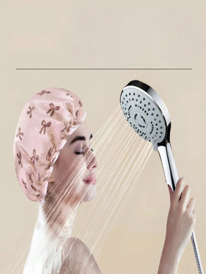 3pcs Waterproof Double-Layer Bow Shower Cap, Double Layer Bath Cap, Women's Hair Waterproof And Moisture-Proof For Bathing And Showering Elastic Shower Cap, Suitable For Face Washing, Drying Hair, Mak