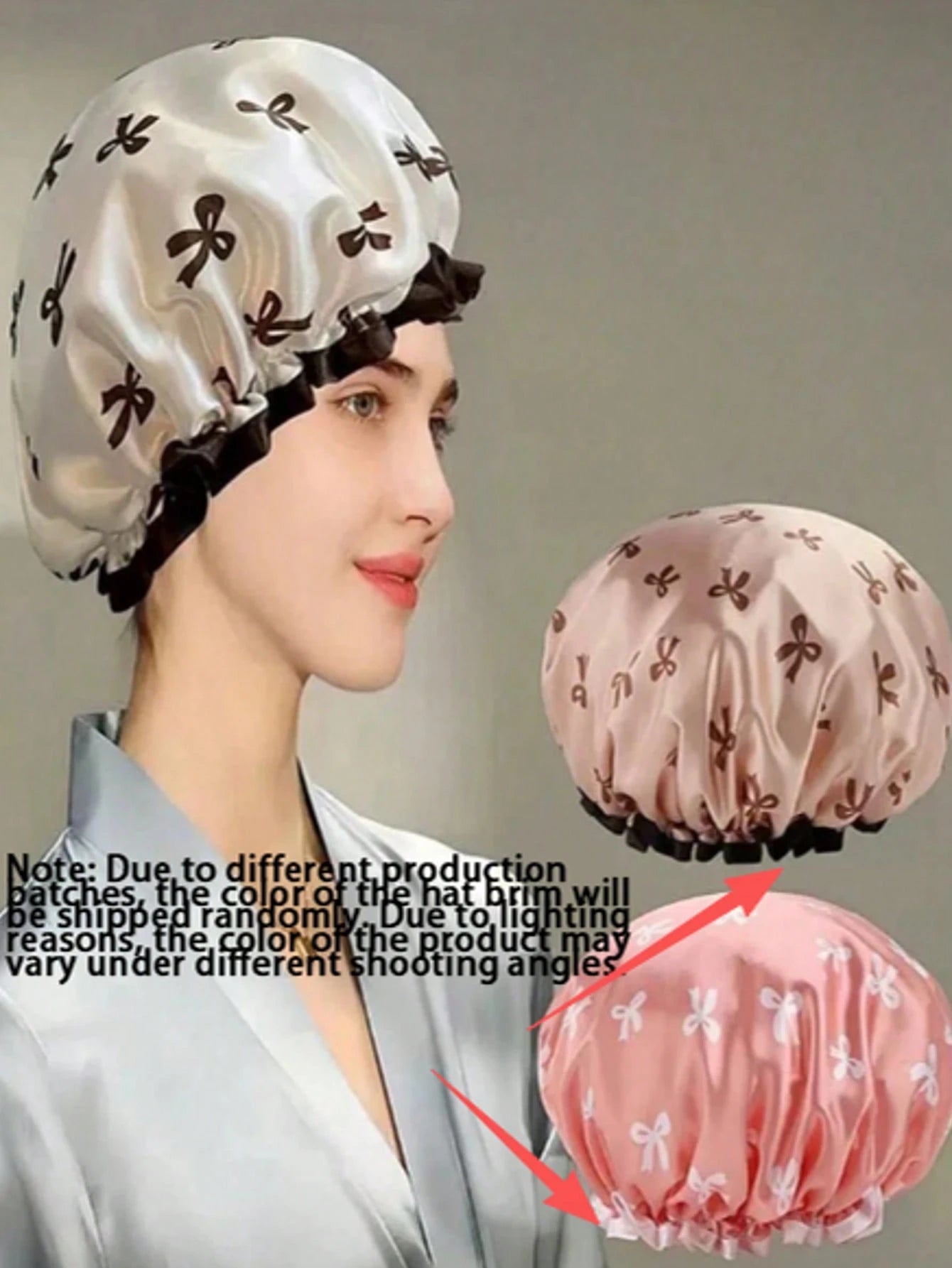 3pcs Waterproof Double-Layer Bow Shower Cap, Double Layer Bath Cap, Women's Hair Waterproof And Moisture-Proof For Bathing And Showering Elastic Shower Cap, Suitable For Face Washing, Drying Hair, Mak