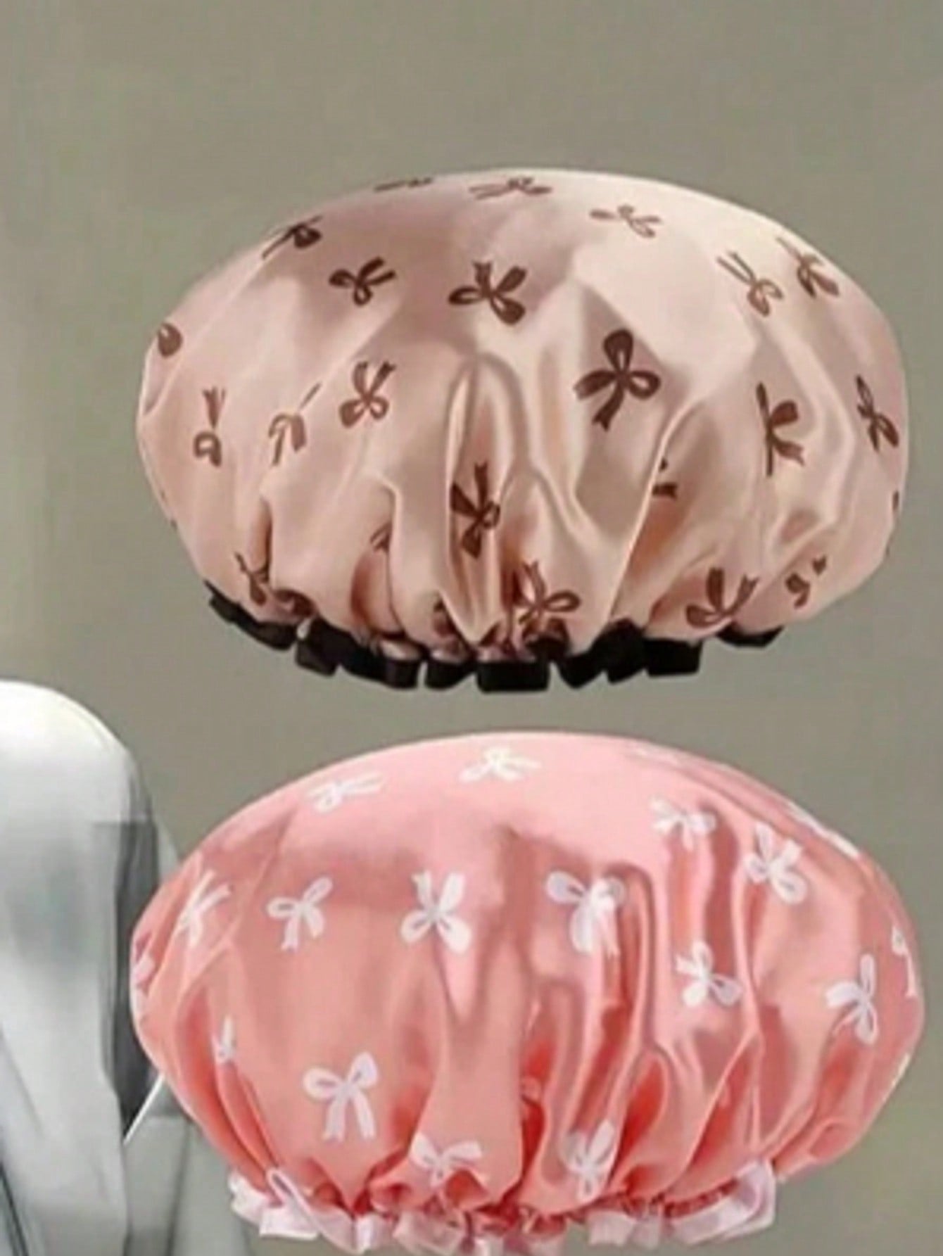 3pcs Waterproof Double-Layer Bow Shower Cap, Double Layer Bath Cap, Women's Hair Waterproof And Moisture-Proof For Bathing And Showering Elastic Shower Cap, Suitable For Face Washing, Drying Hair, Mak