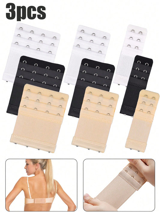 3pcs Women's Bra Extenders 2 Hooks/3 Hooks/4 Hooks Bra Extension,Soft Stretchy Back Bra Extension Strap,Bra Extension Strap, Ladies' Lingerie Clasps For Bra Band