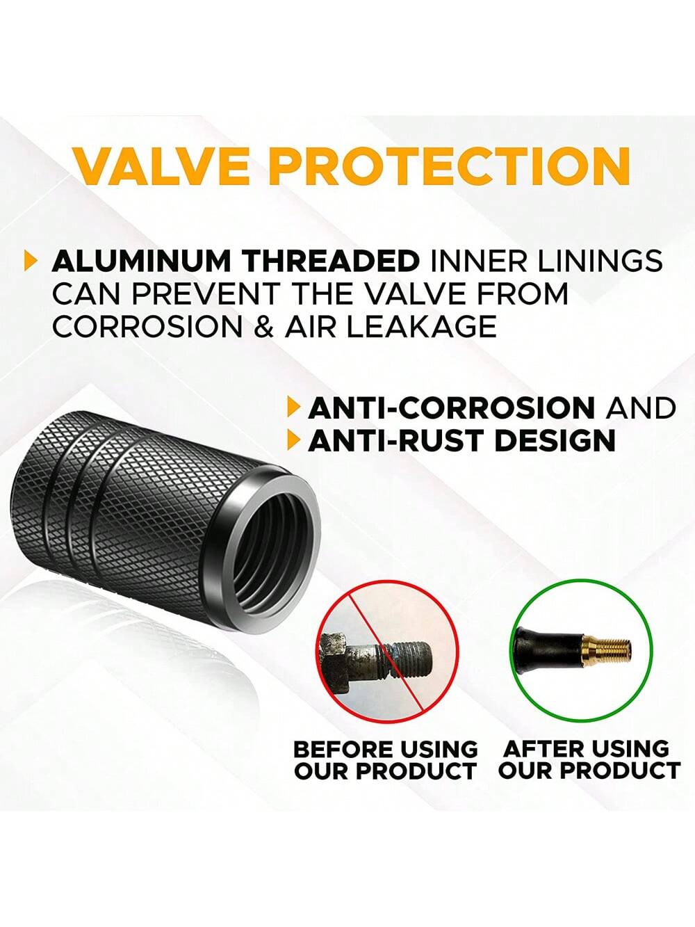 4/8Pcs Tire Valve Stem Cap Cover- Tire Air Caps Metal with Plastic Liner Corrosion Resistant Leak-Proof for Car Truck Motorcycle SUV and Bike