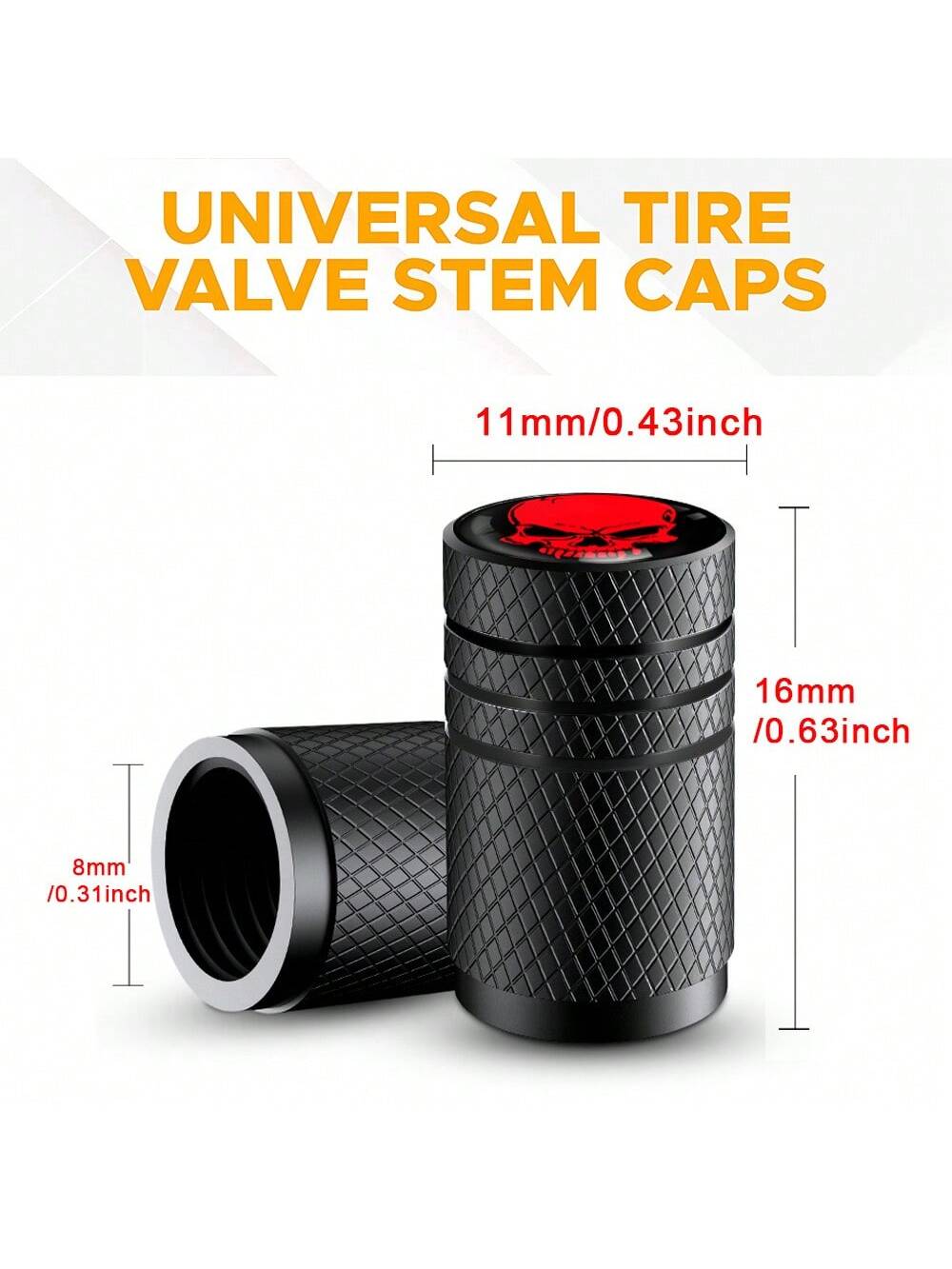 4/8Pcs Tire Valve Stem Cap Cover- Tire Air Caps Metal with Plastic Liner Corrosion Resistant Leak-Proof for Car Truck Motorcycle SUV and Bike