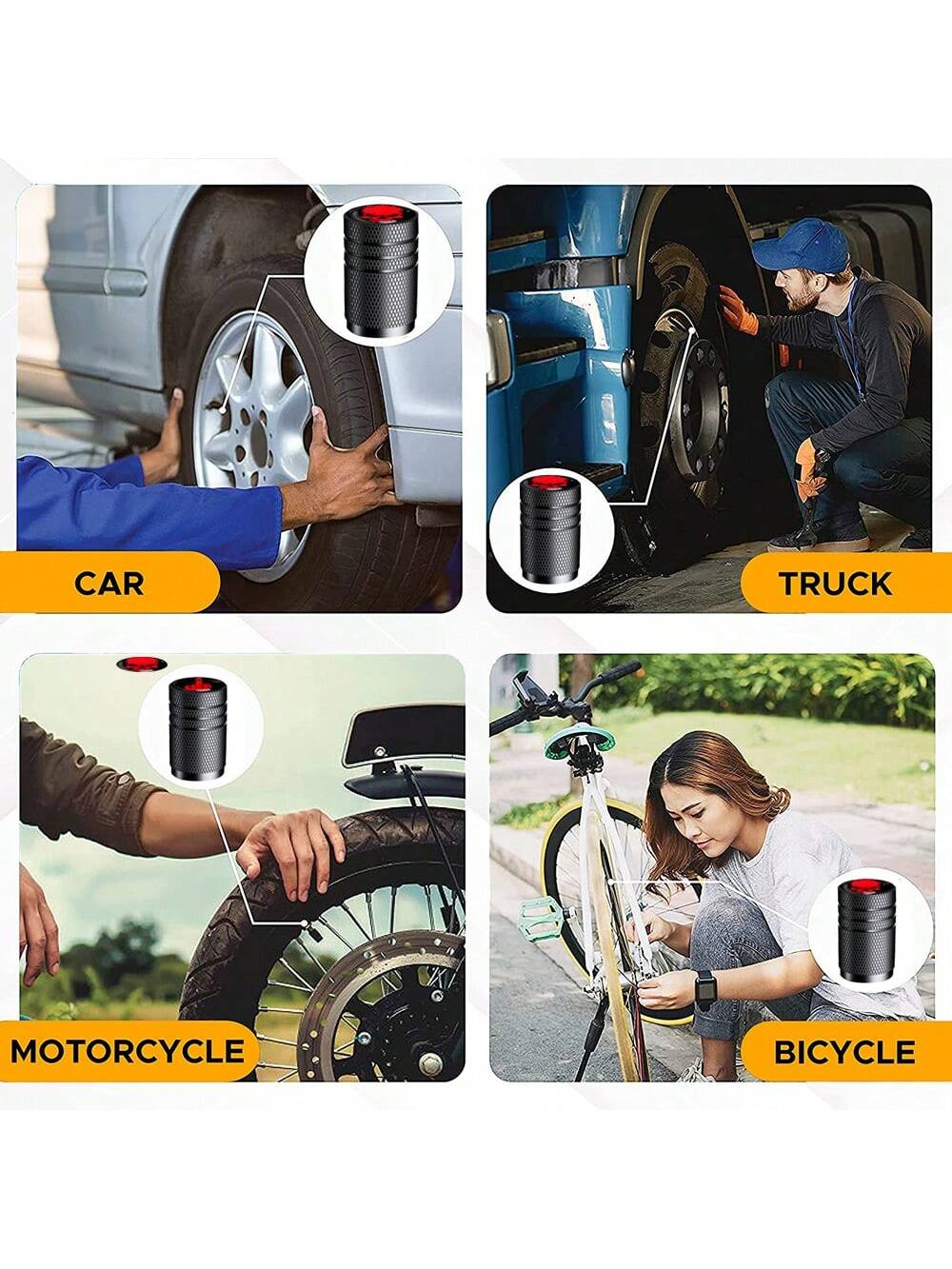 4/8Pcs Tire Valve Stem Cap Cover- Tire Air Caps Metal with Plastic Liner Corrosion Resistant Leak-Proof for Car Truck Motorcycle SUV and Bike