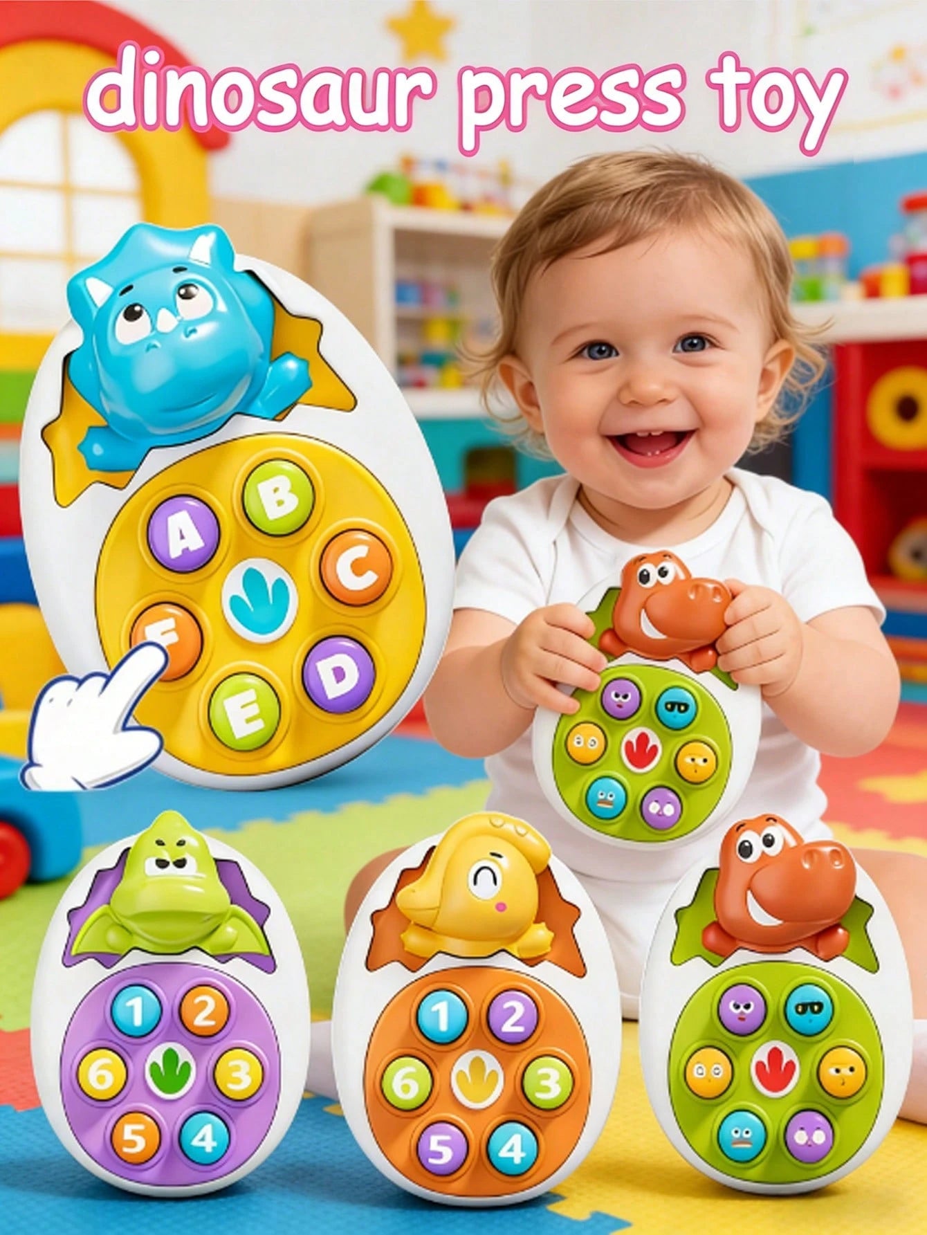 4 Designs Dinosaur Whack-A-Mole Toy, Fun And Educational, Effective For Improving Reaction Ability. Vibrant Colors, Ideal For Learning, Promotes Shape And Color Recognition, Entertaining Press Animal