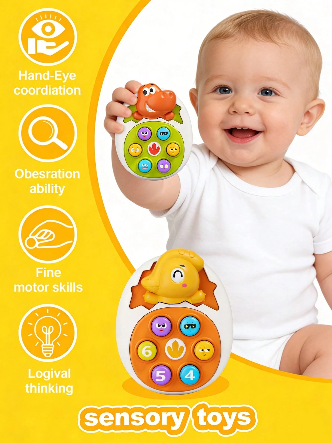 4 Designs Dinosaur Whack-A-Mole Toy, Fun And Educational, Effective For Improving Reaction Ability. Vibrant Colors, Ideal For Learning, Promotes Shape And Color Recognition, Entertaining Press Animal