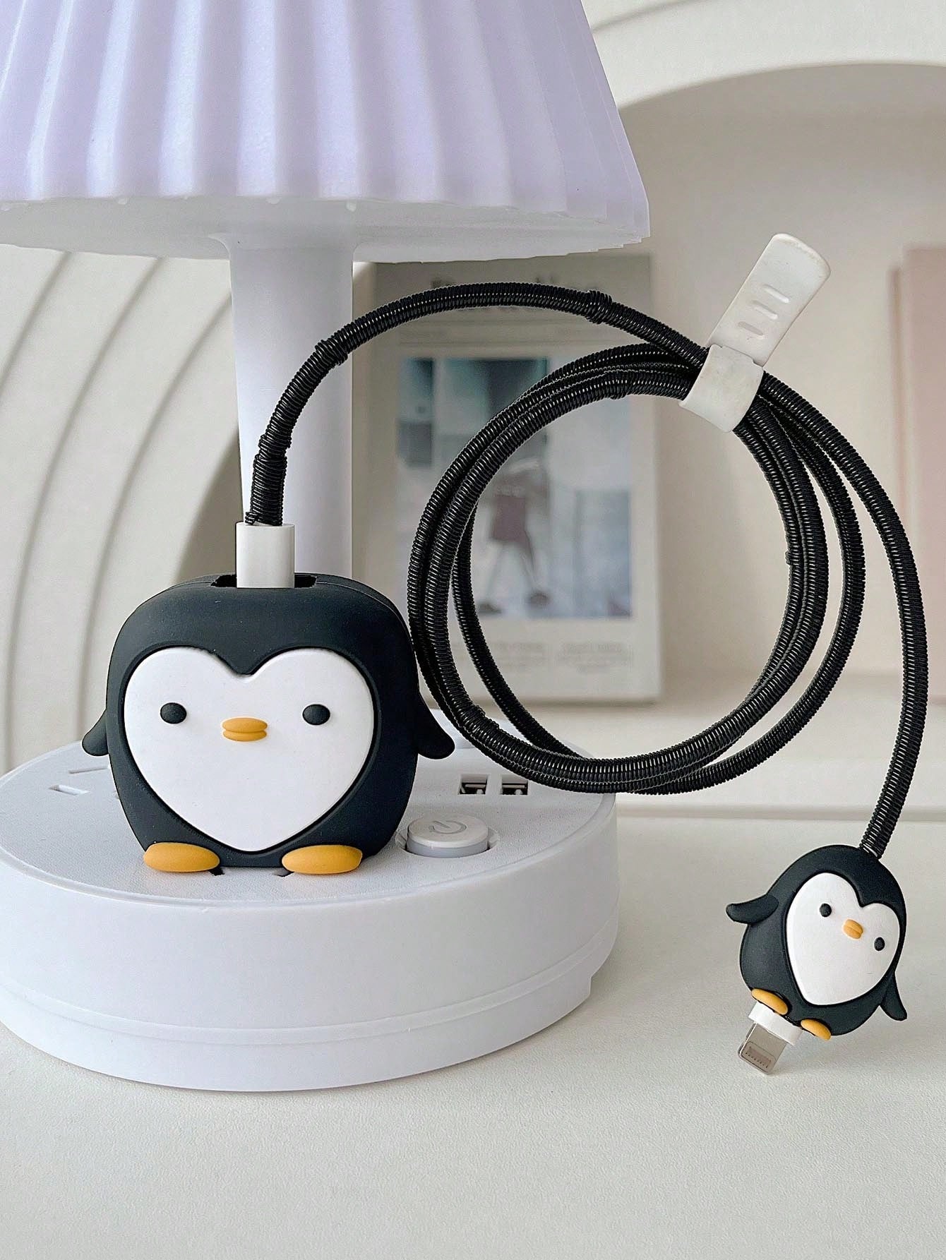 4-In-1 Penguin Design 18W Apple Charger Adapter, Data Cable, Silicone Protector Case Set Compatible With Apple Phones Charger Protector Charger Case Phone Accessories