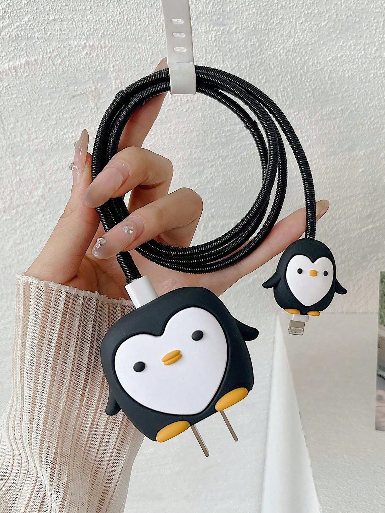 4-In-1 Penguin Design 18W Apple Charger Adapter, Data Cable, Silicone Protector Case Set Compatible With Apple Phones Charger Protector Charger Case Phone Accessories