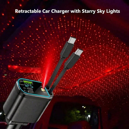 4-In-1 Starry Car Charger, 120W Fast Charging Car Charger, USB-C Car Charger Adapter, Car Accessory With Starry Car Top, USB Port Car Phone Charger, 180° Adjustable Plug