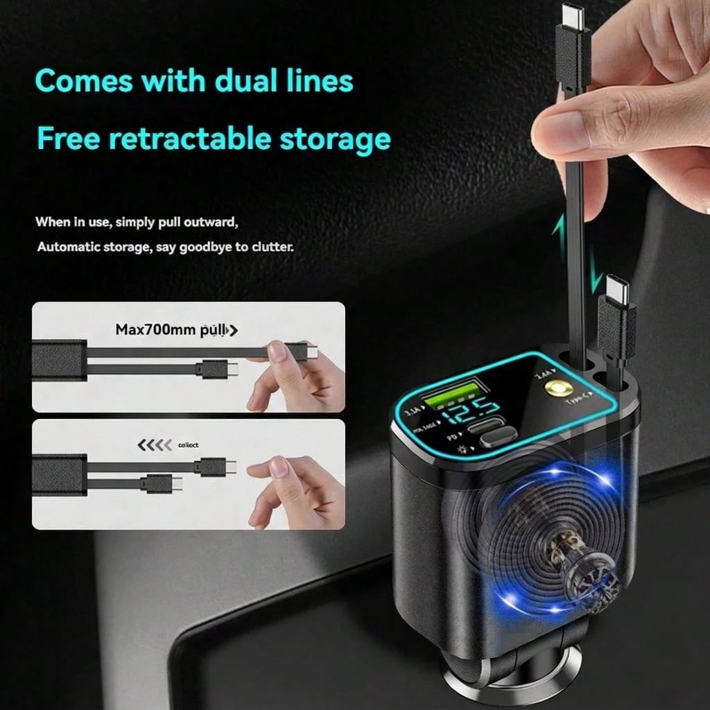 4-In-1 Starry Car Charger, 120W Fast Charging Car Charger, USB-C Car Charger Adapter, Car Accessory With Starry Car Top, USB Port Car Phone Charger, 180° Adjustable Plug