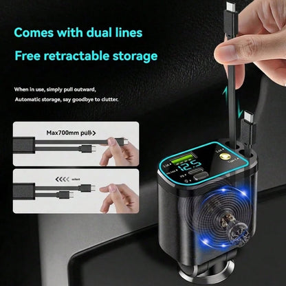 4-In-1 Starry Car Charger, 120W Fast Charging Car Charger, USB-C Car Charger Adapter, Car Accessory With Starry Car Top, USB Port Car Phone Charger, 180° Adjustable Plug