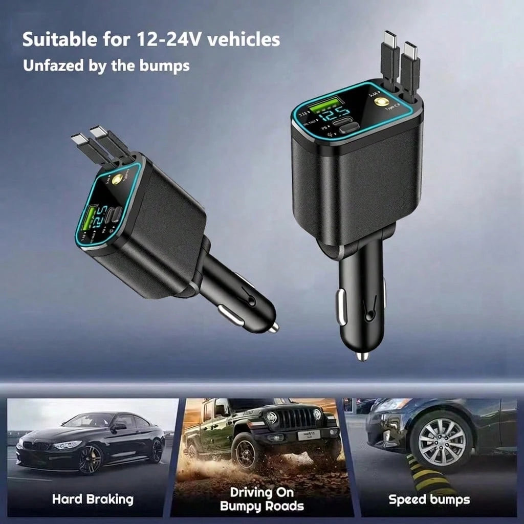 4-In-1 Starry Car Charger, 120W Fast Charging Car Charger, USB-C Car Charger Adapter, Car Accessory With Starry Car Top, USB Port Car Phone Charger, 180° Adjustable Plug