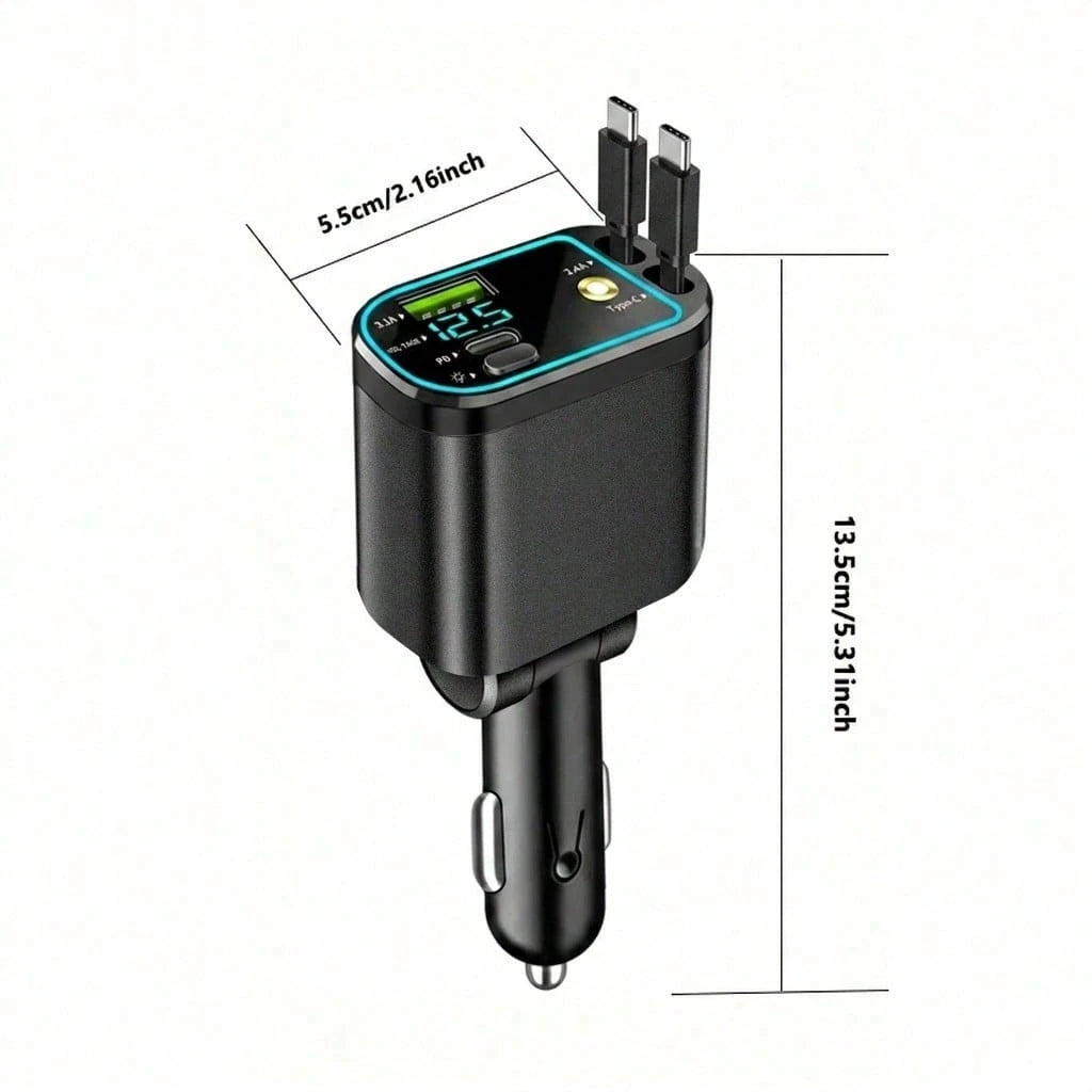 4-In-1 Starry Car Charger, 120W Fast Charging Car Charger, USB-C Car Charger Adapter, Car Accessory With Starry Car Top, USB Port Car Phone Charger, 180° Adjustable Plug