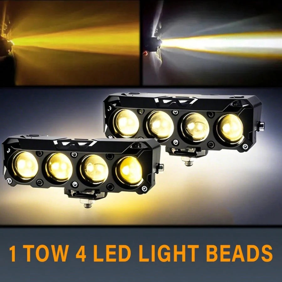 4 LED LED Beads- External LED Spotlight For Motorcycles, 12V-24V Hard Wire Installation, High-Transmittance Acrylic Material, Yellow And White Dual Light Source, Ultra-High Brightness Illumination, E