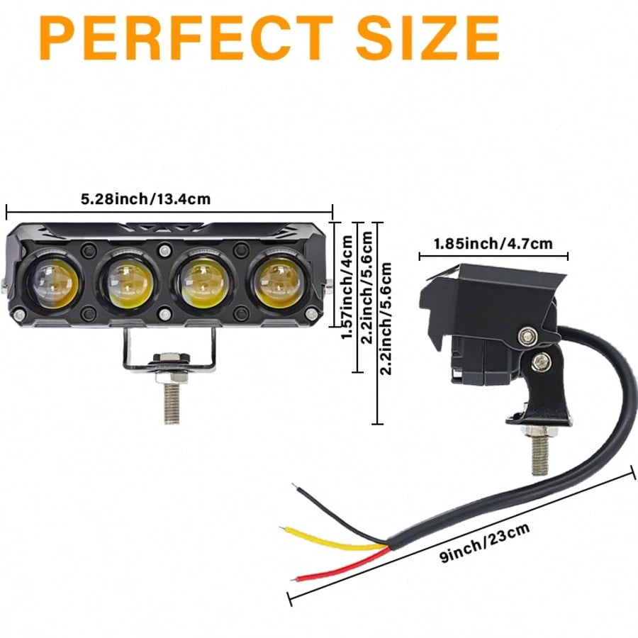 4 LED LED Beads- External LED Spotlight For Motorcycles, 12V-24V Hard Wire Installation, High-Transmittance Acrylic Material, Yellow And White Dual Light Source, Ultra-High Brightness Illumination, E